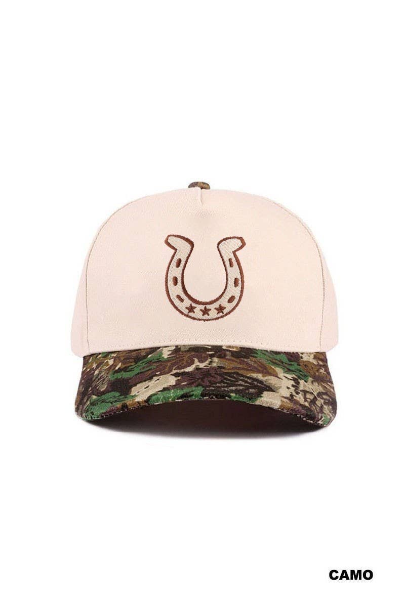 Horseshoe Two Tone Cotton Hat: FLORAL / 1(ONE SIZE)