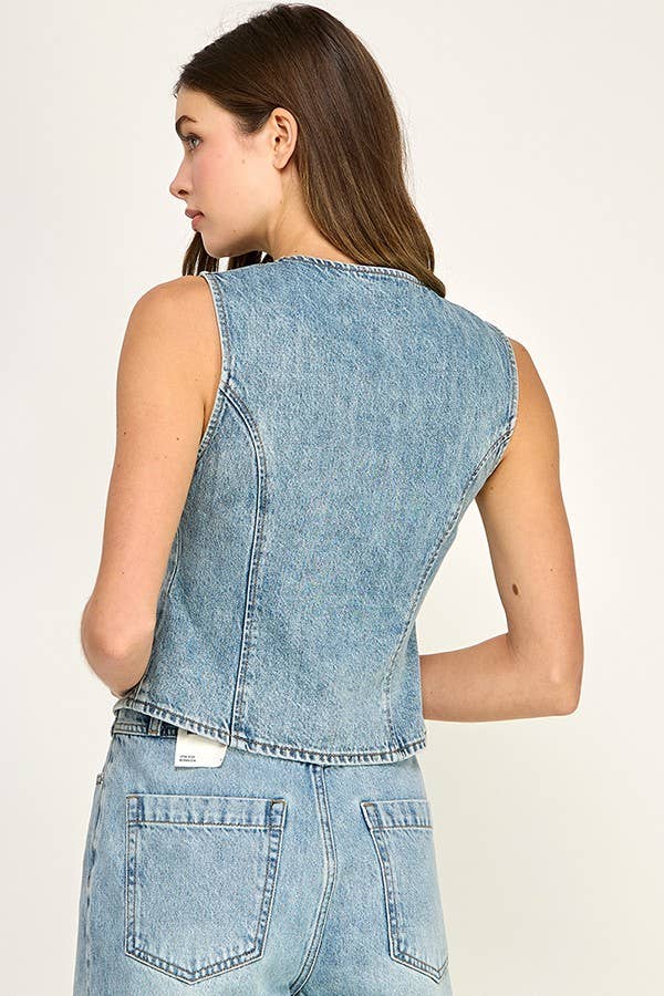 Button Front Denim vest Top