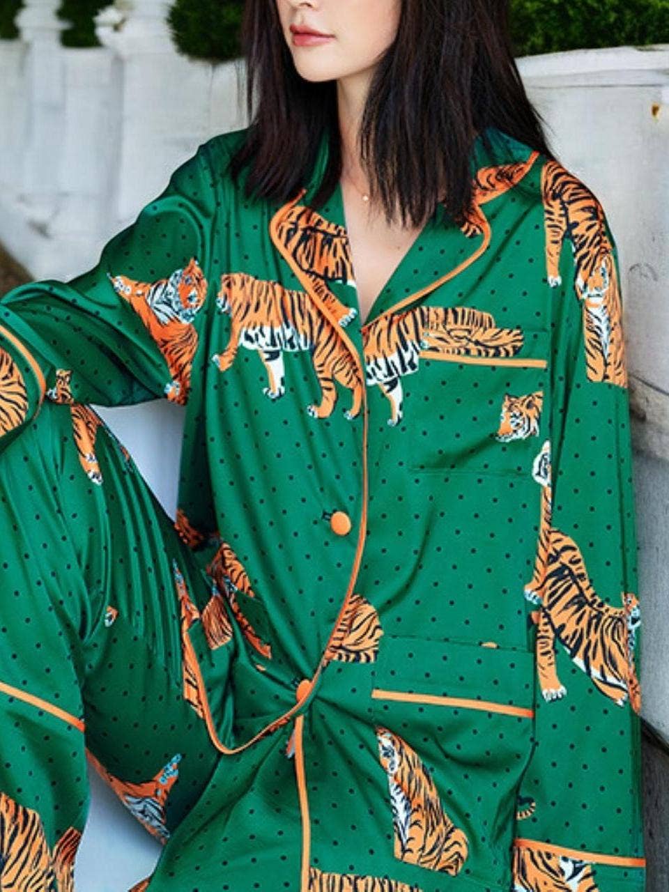 Satin Tiger Print Pajama Set