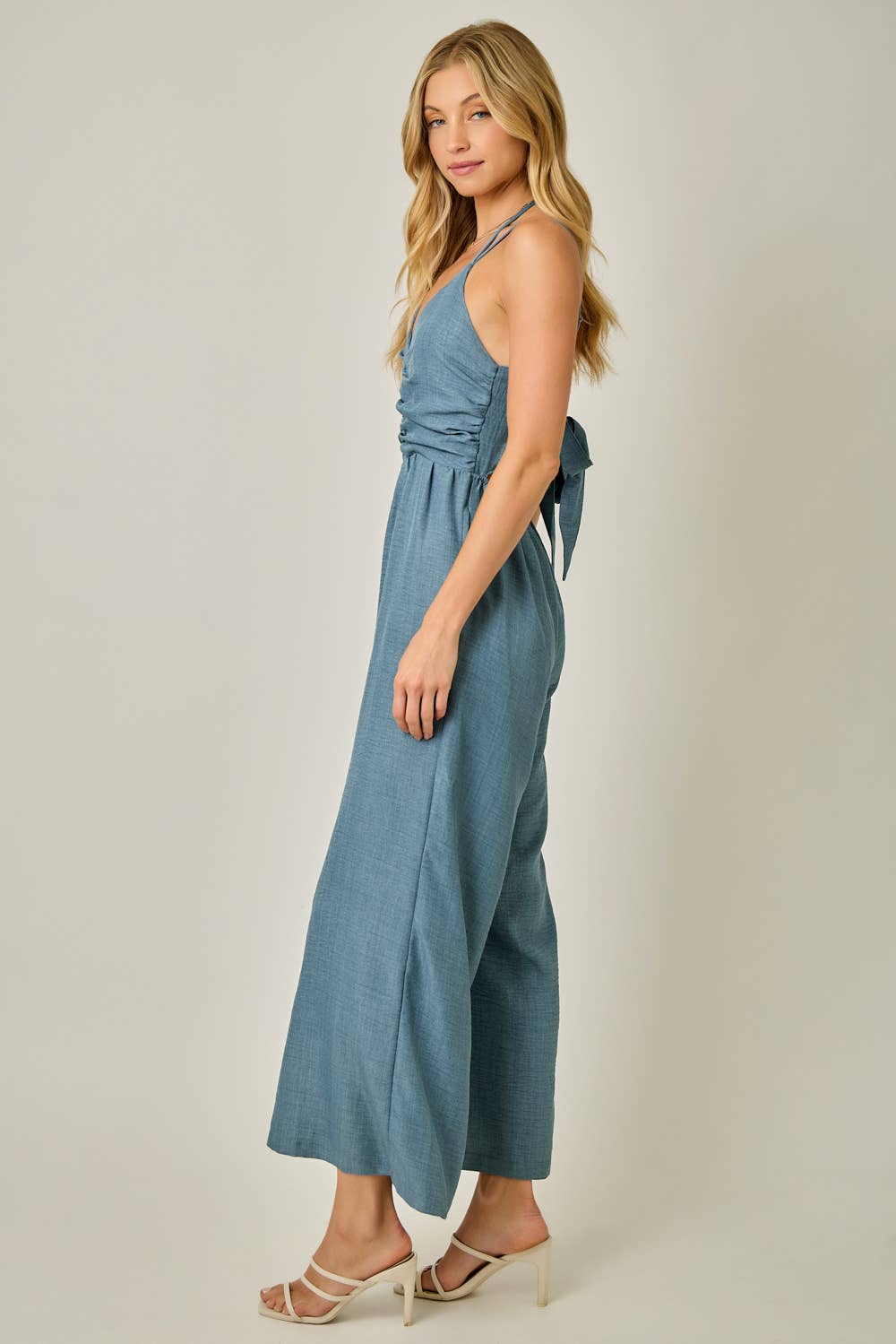 Washed Gauze Halter Tie Jumpsuit