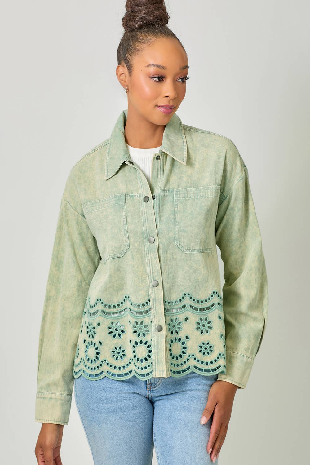 60962 Eyelet Punching Detail Jacket: Washed Grapefruit / Small