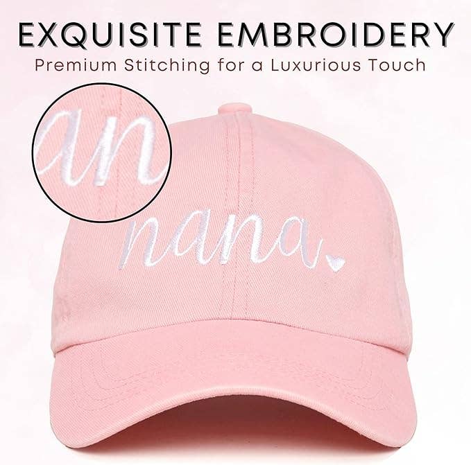 Embroidered Low Profile Baseball Cap - Nana - Pink