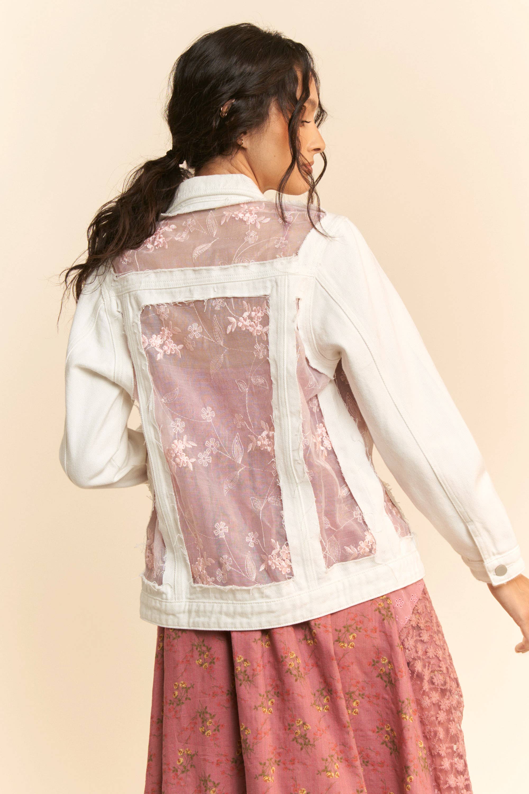 Floral Embroidered Panel Detail Denim Jacket