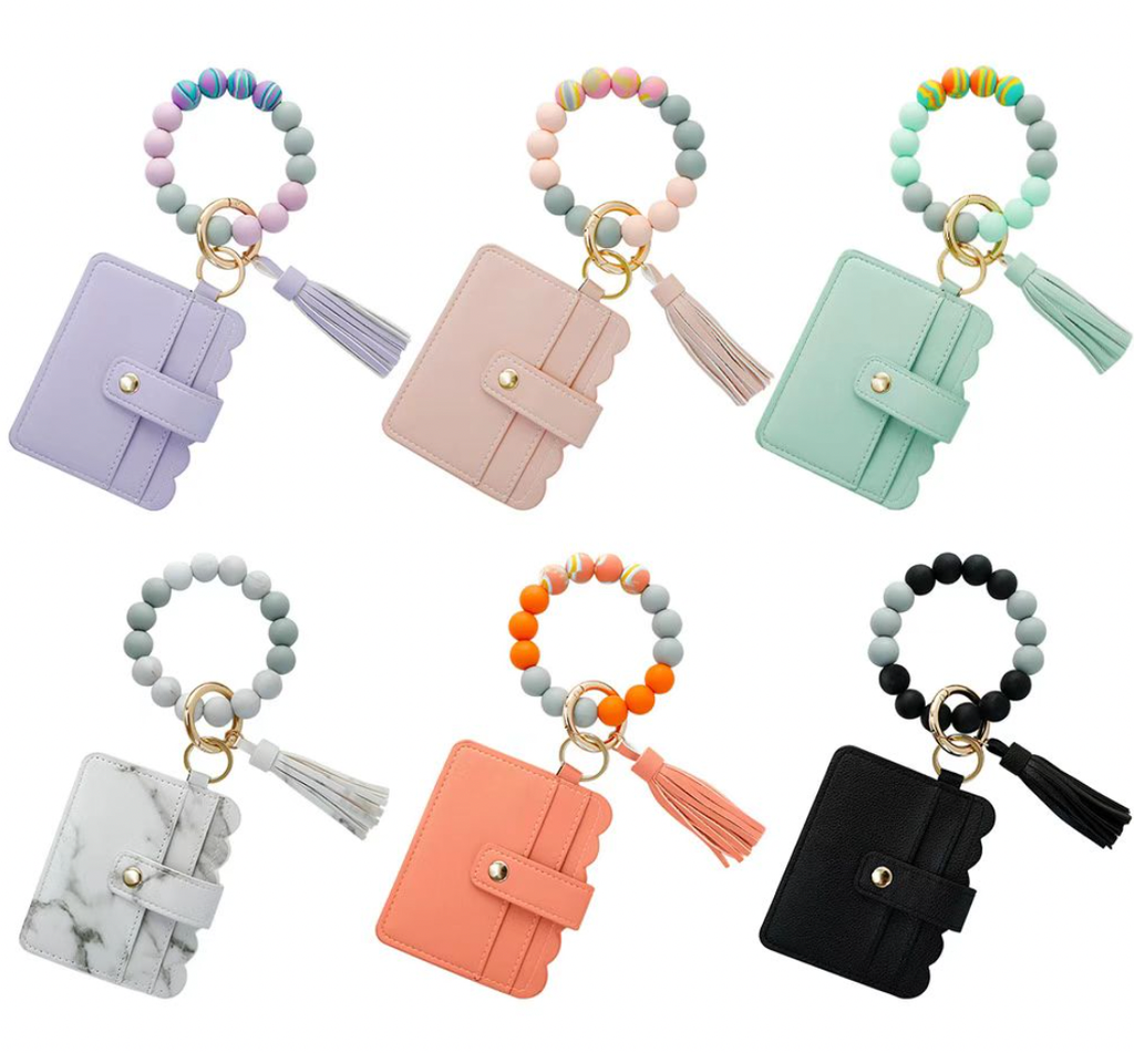 Wallet Wristlet Silicone Bead Tassel Keychain