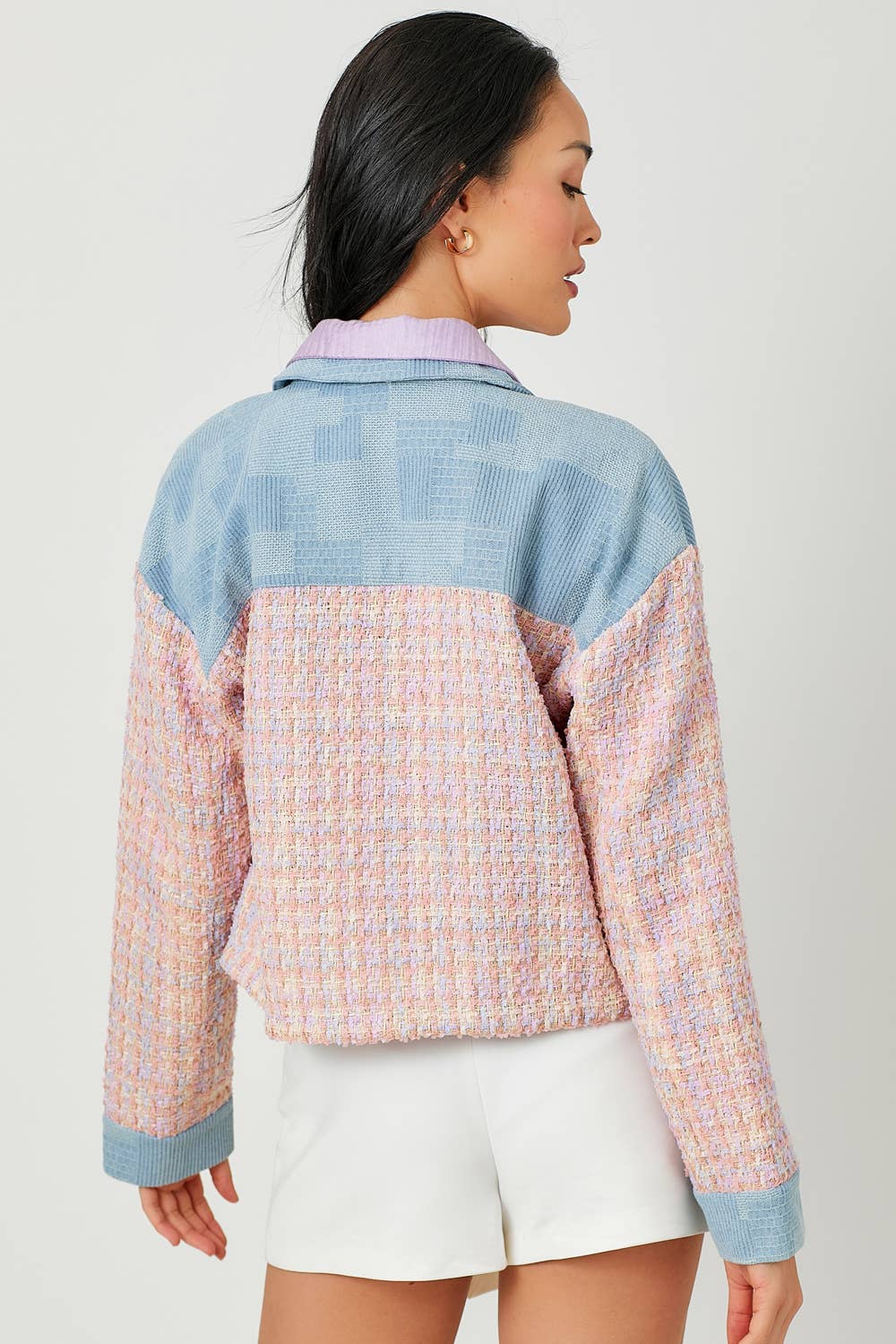 60433 Cropped Denim Mixed Jacket: Ivory Mix / Small