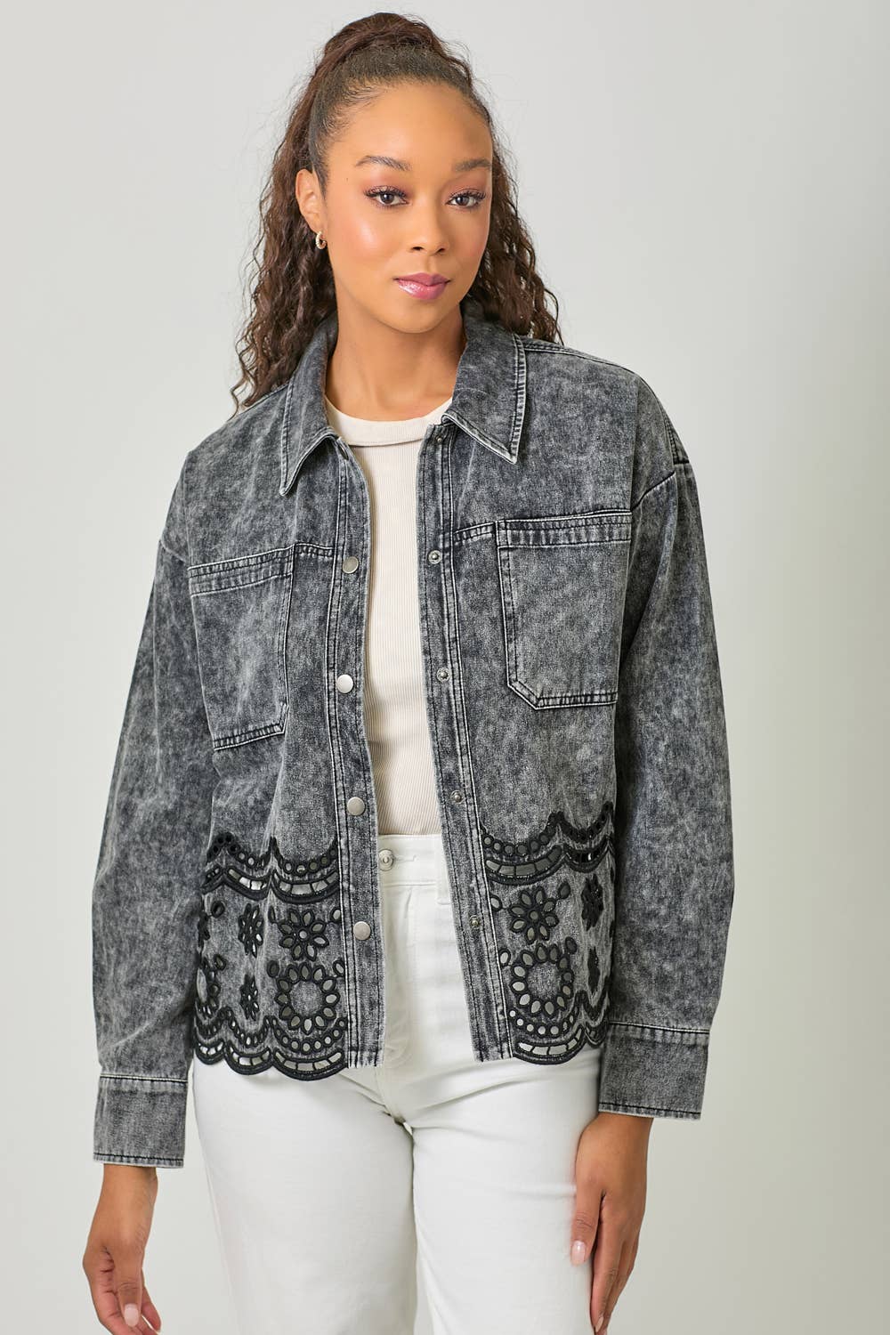 60962 Eyelet Punching Detail Jacket: Washed Grapefruit / Large