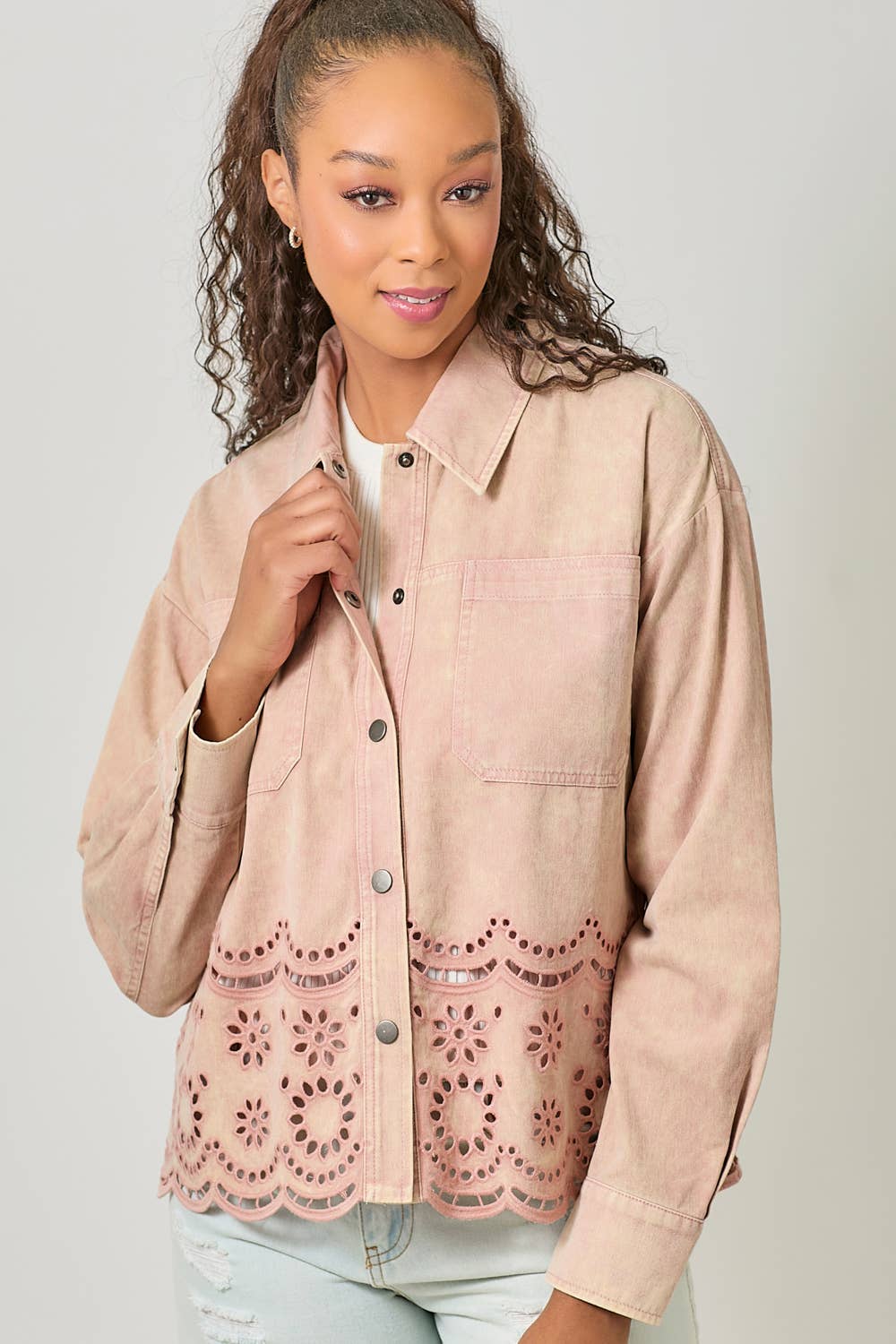 60962 Eyelet Punching Detail Jacket: Washed Grapefruit / Large