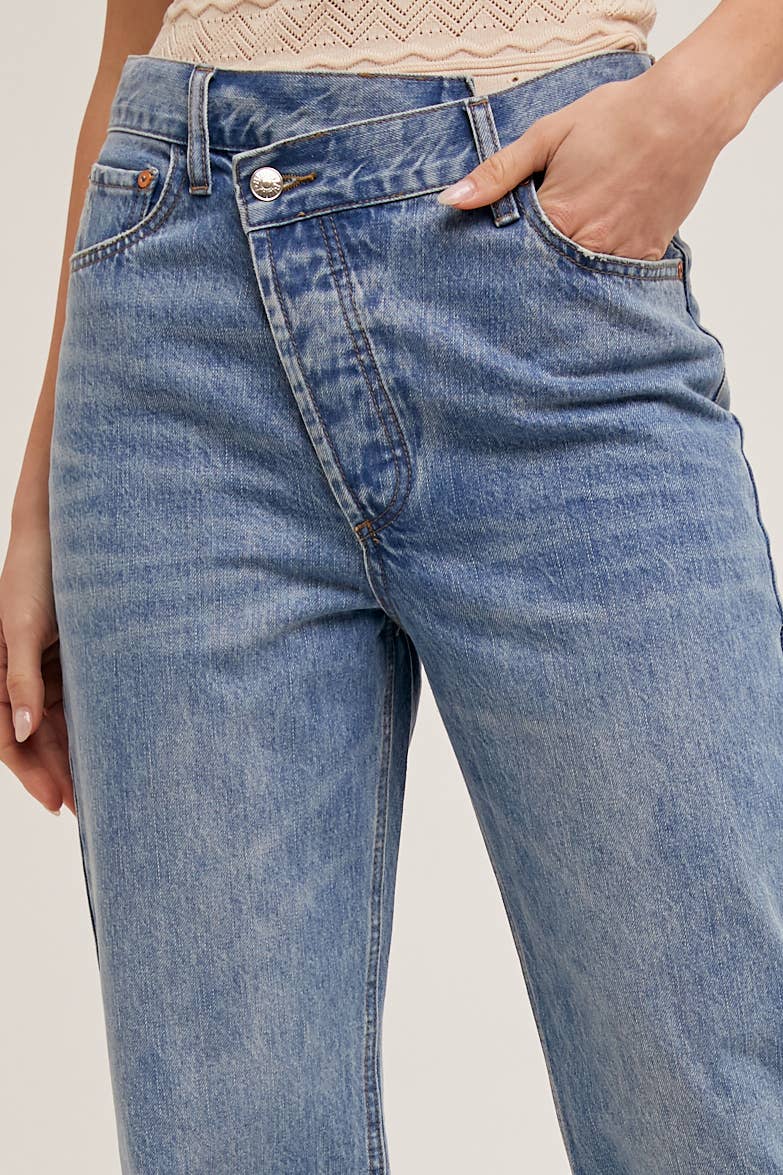 Denim Asymmetrical Waist Straight Leg Jeans