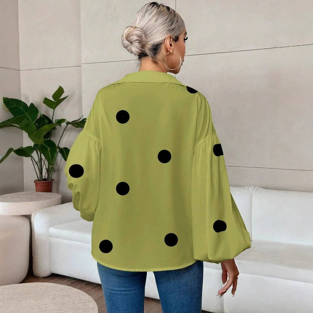 Women’s Lantern Sleeve V Neck Blouse Elegant Casual Top: White / 100% Polyester / S