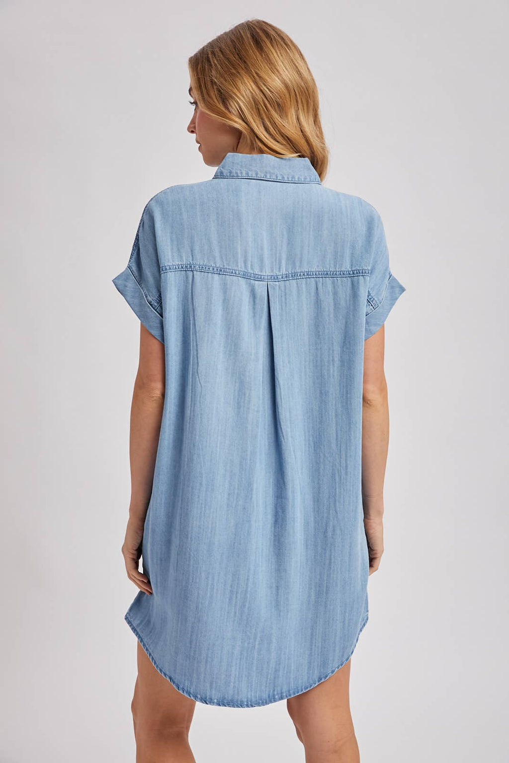 DENIM BUTTON DOWN SHIRT DRESS: LT.WASH / S