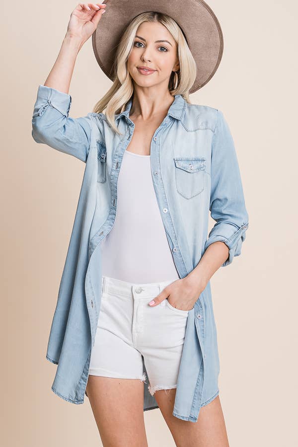 Denim Shirt Dress: Denim / L