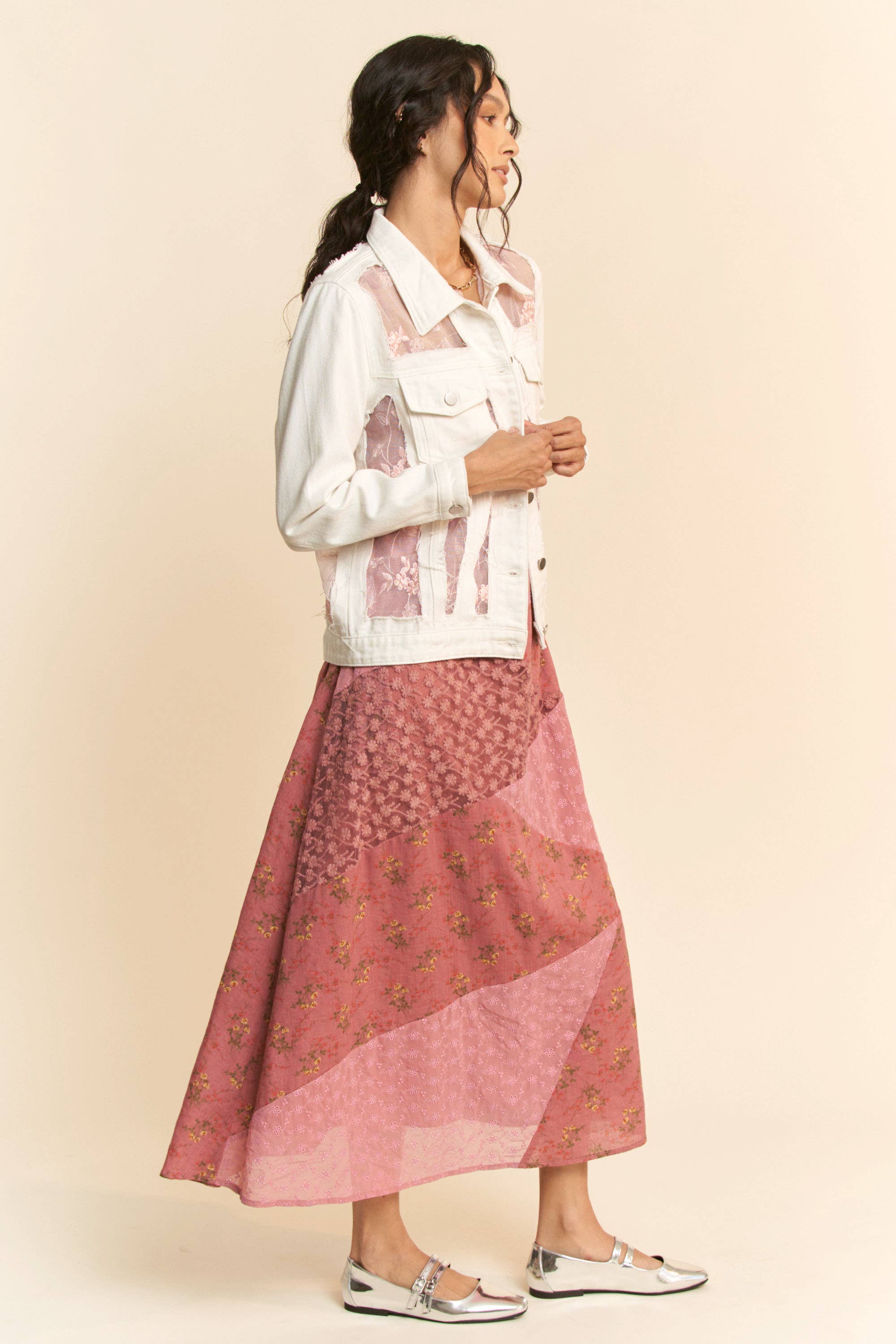 Floral Embroidered Panel Detail Denim Jacket