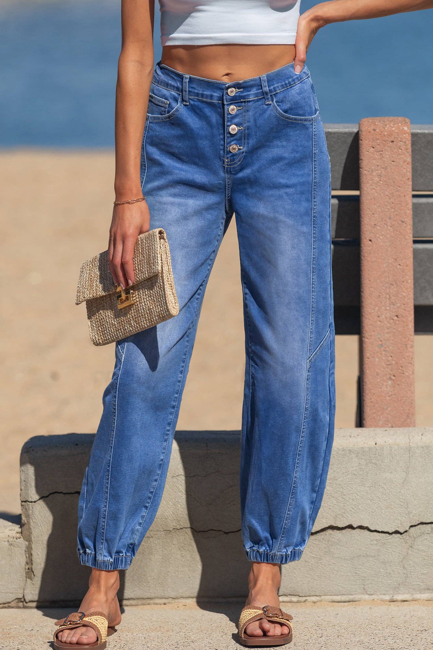 Blue Tapered Casual Loose Fit Jeans