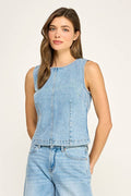 CURVED SEAM DENIM TOP: DENIM BLUE / S