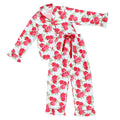 Ruffled PJ Set with Velvet Tie - Blue Gingham + Red Roses: Medium