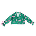 Ruffled PJ Set with Velvet Ties - Green + Cheetahs: Small