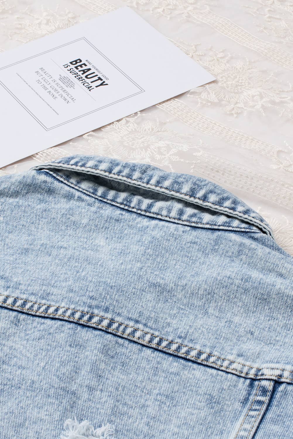 Lapel Distressed Raw Hem Buttons Denim Jacket (S-2XL): Blue / Missy / XL