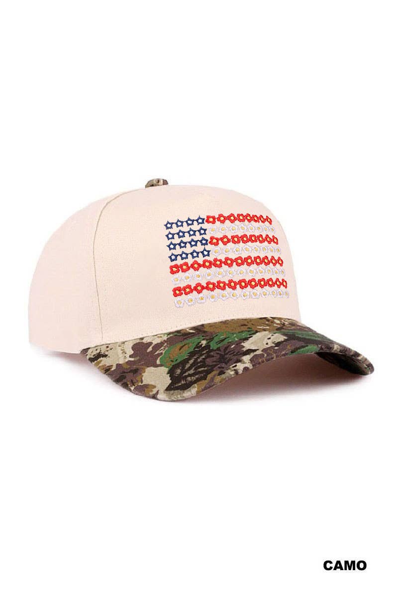 Star Floral American Flag Two Tone Cotton Hat: FLORAL / 1(ONE SIZE)