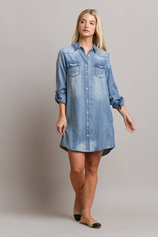 Denim Shirt Dress: Denim / S