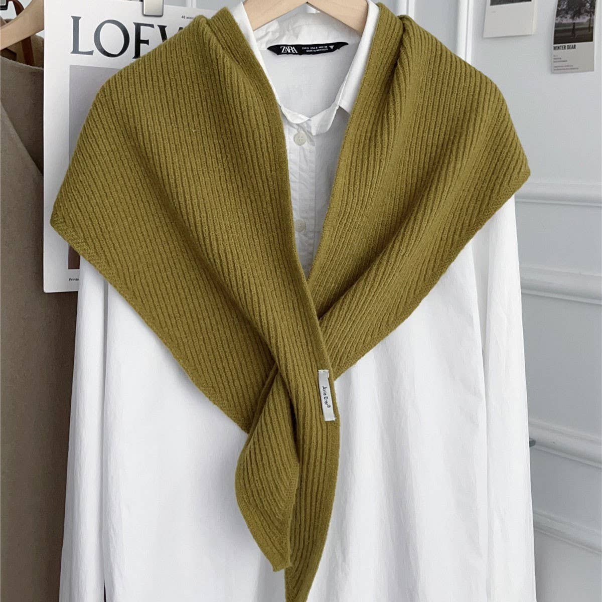 Solid Cross Triangle Shawl Casual Wrap_CWOV00265: KHAKI / (OS) 1