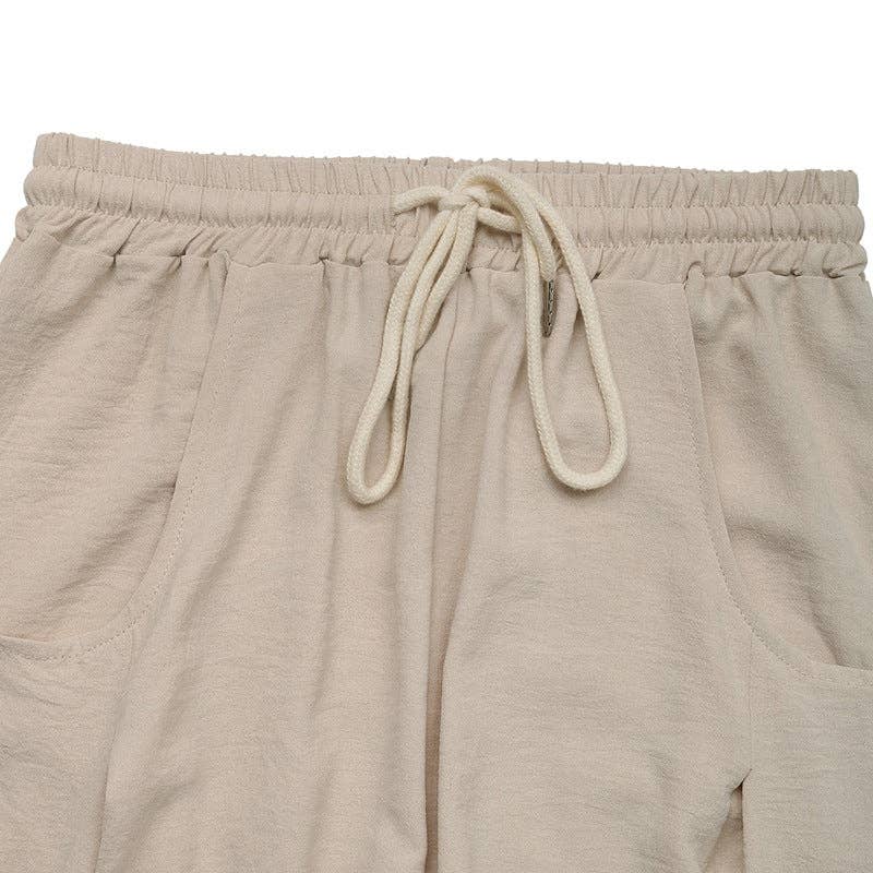 Women’s Drawstring Wide Leg Pants Casual Vacation: Apricot / 100%Polyester / L