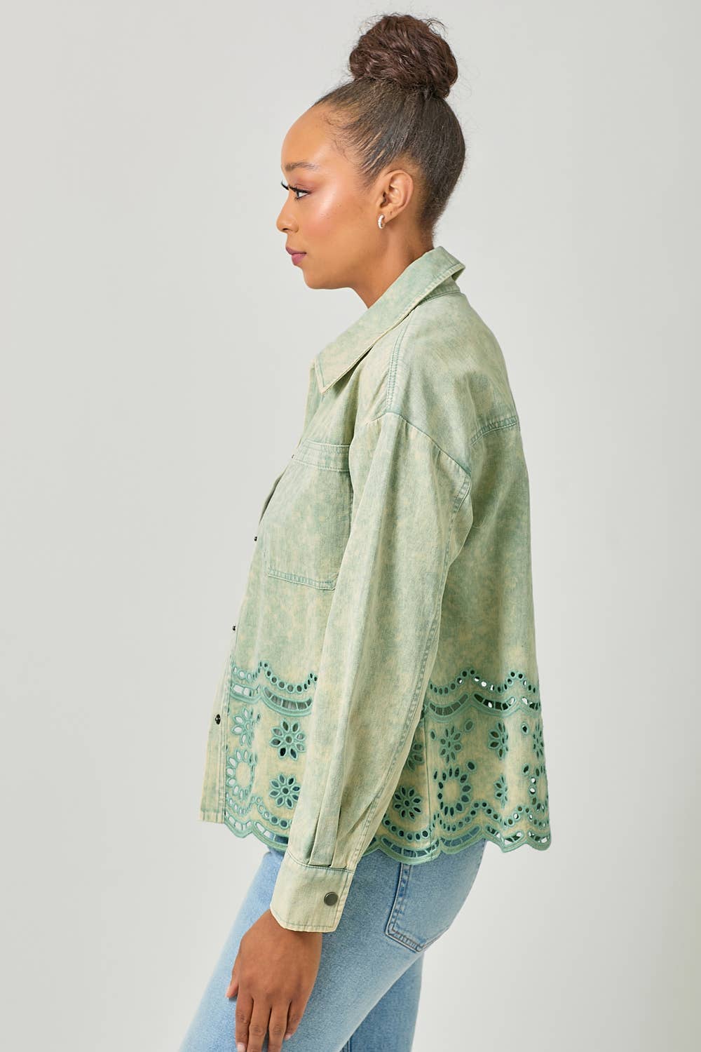 60962 Eyelet Punching Detail Jacket: Washed Grapefruit / Large