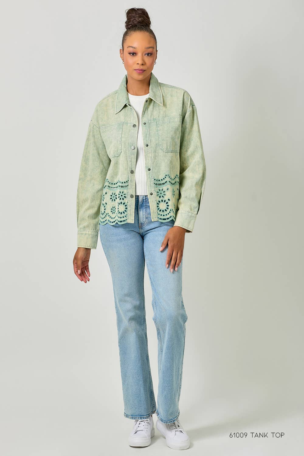 60962 Eyelet Punching Detail Jacket: Washed Grapefruit / Small