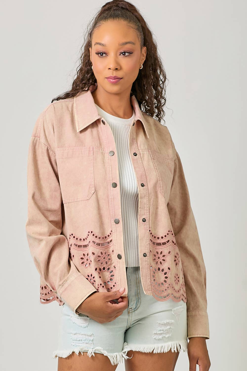 60962 Eyelet Punching Detail Jacket: Washed Grapefruit / Small