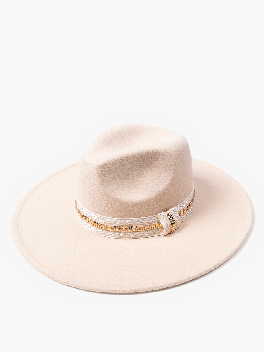HAT2363 Genesis Fedora w/ Boho Two-Tone Band: White