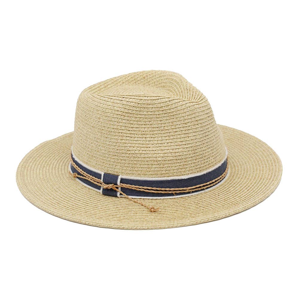 Contrast Ribbon Braided Cord Band Straw Summer Fedora Hat