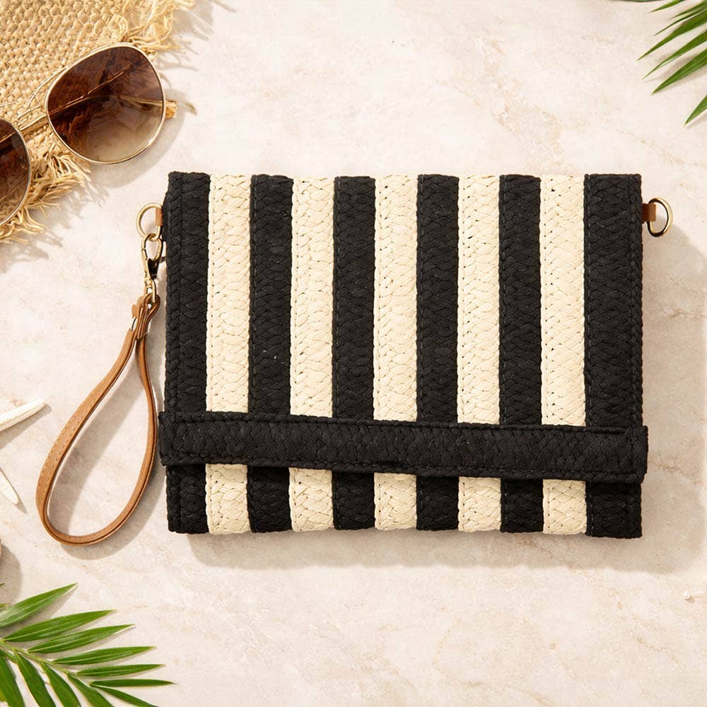 Striped Woven Foldover Wristlet Clutch Crossbody Bag: Blue