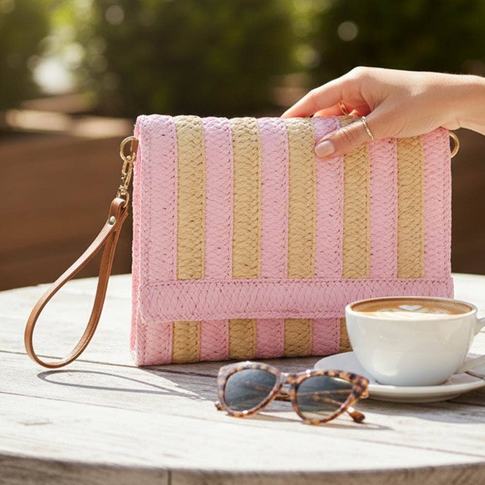 Striped Woven Foldover Wristlet Clutch Crossbody Bag: Blue