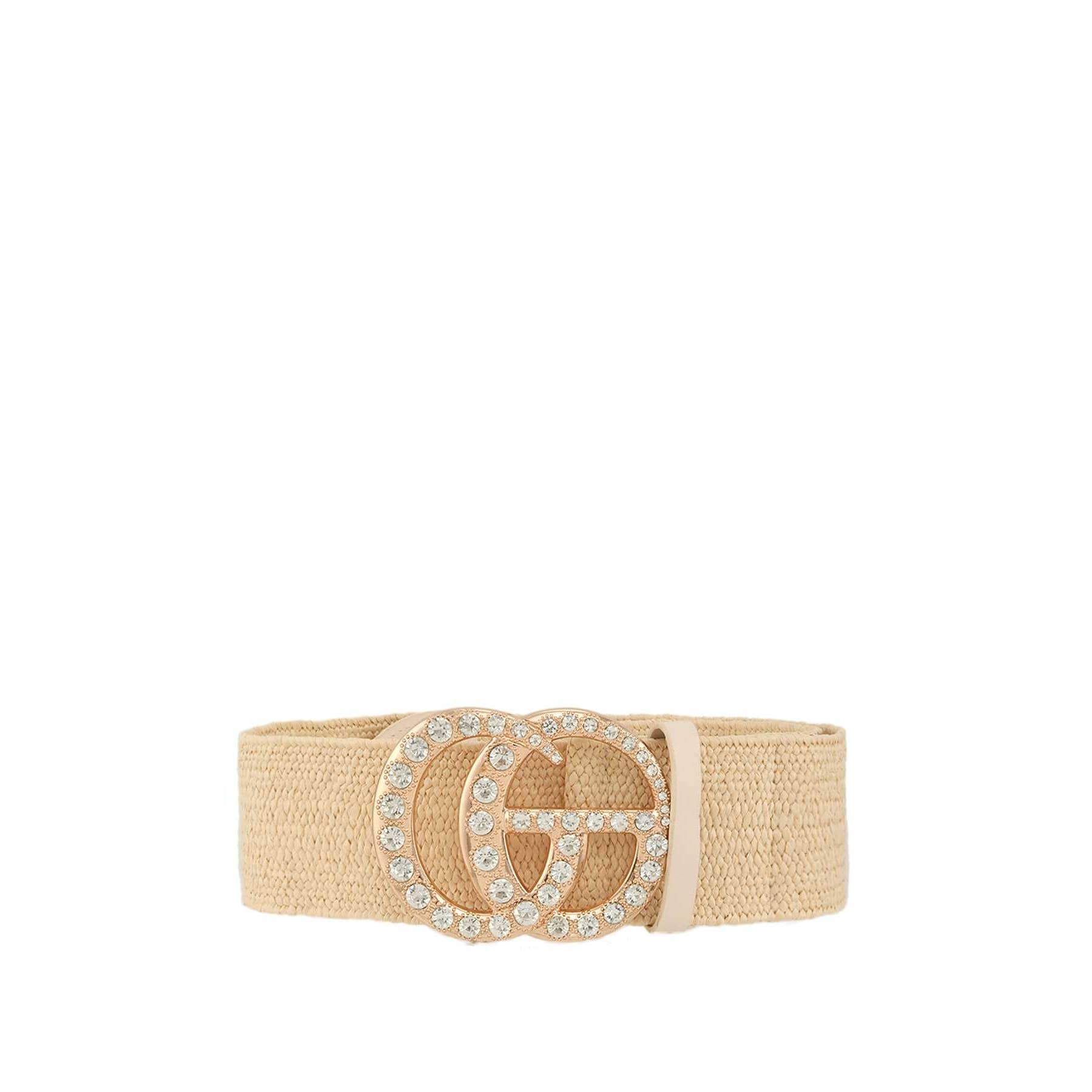 Rhinestone GO Charm Elastic Belt: TAN