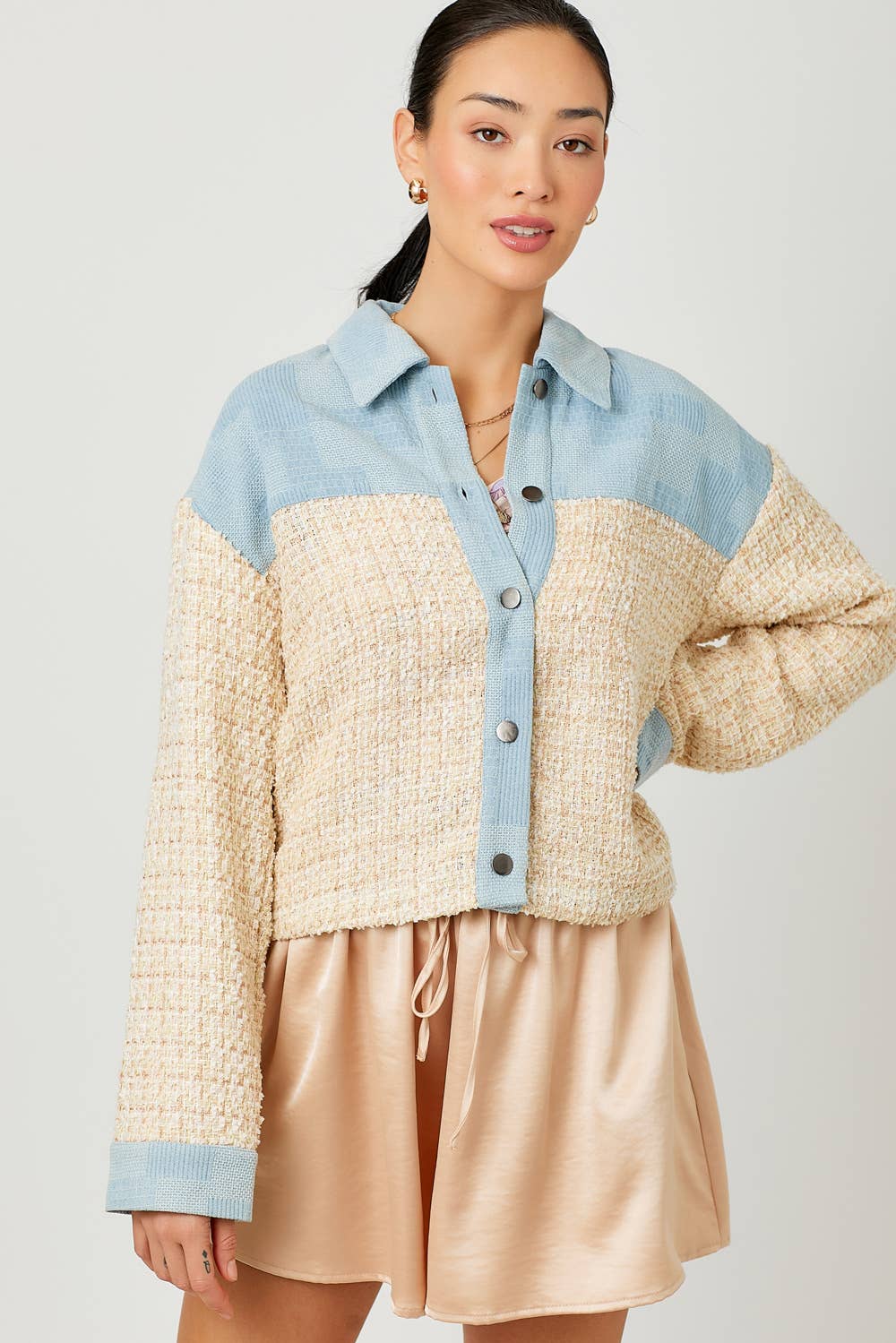 Cropped Denim Mixed Jacket