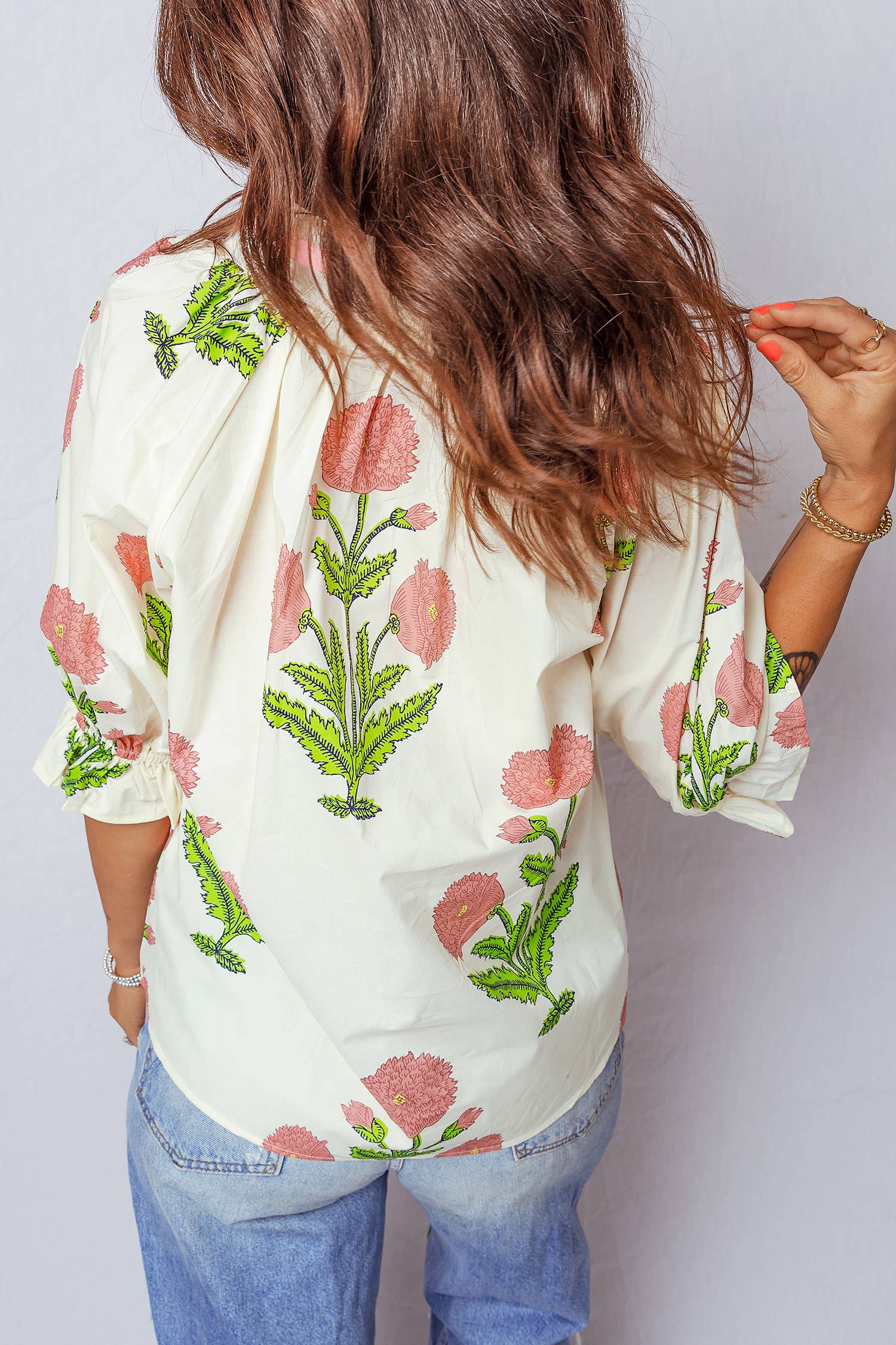 Floral V Neck 3/4 Sleeve Blouse | S-XL: As shown / Missy / XL
