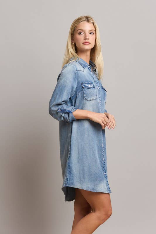 Denim Shirt Dress: Denim / L