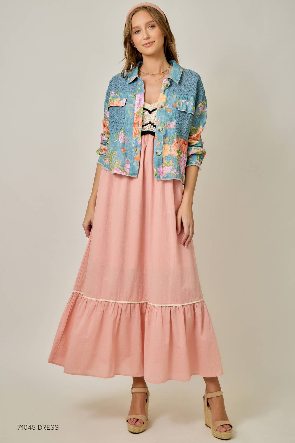 61438 Floral Mixed Media Jacket: White Mix / Small