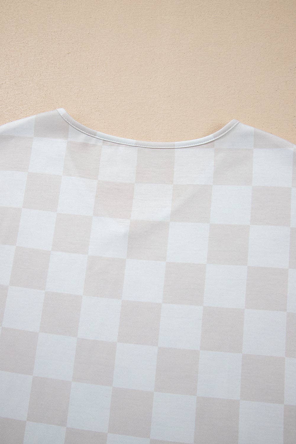 Beige Checkered Lounge Set V Neck Tee Shorts: Beige / 95%Polyester+5%Elastane / XL