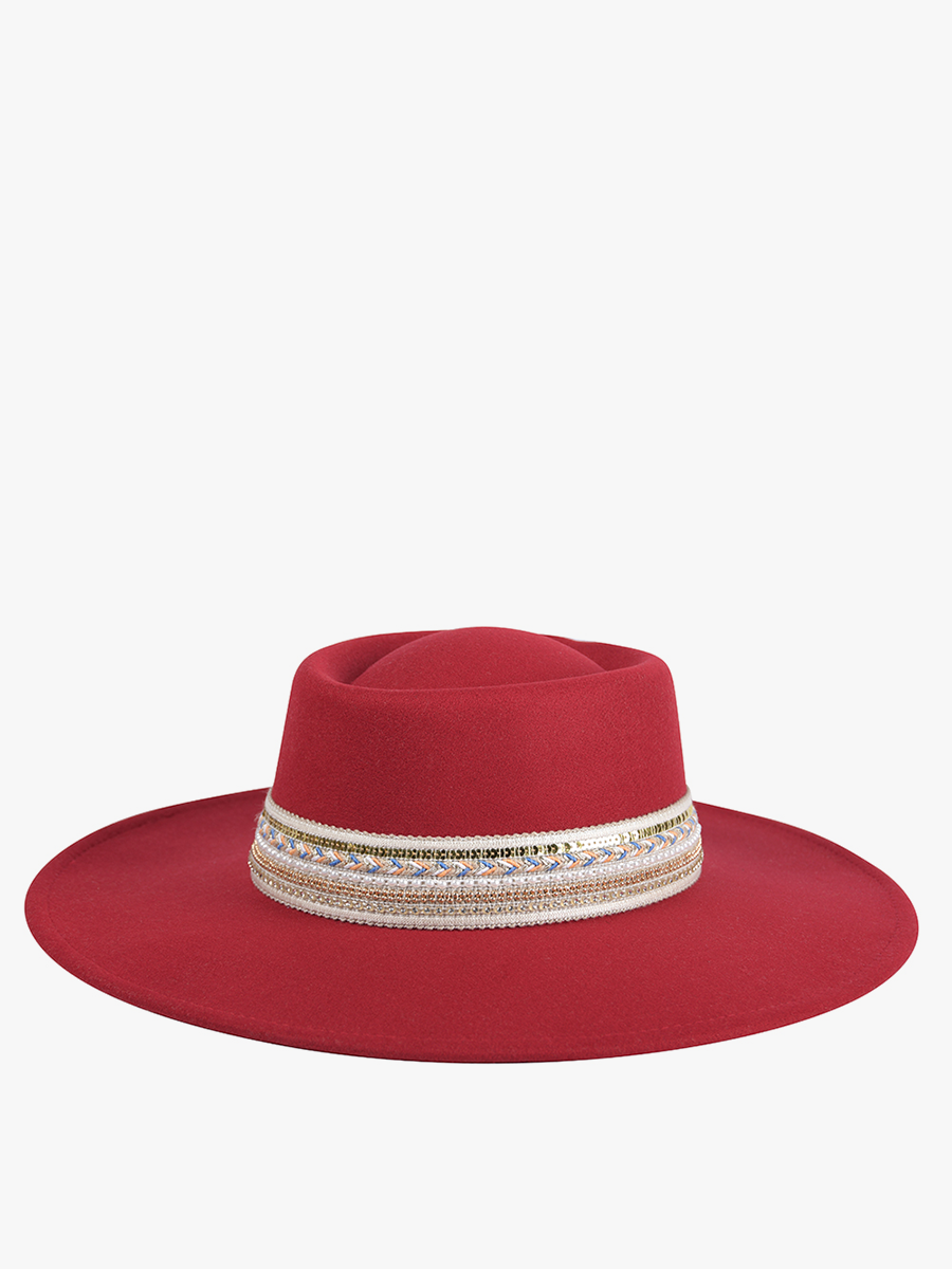HAT2188 Blaze Multi Trim Wide Brim Fedora: Black