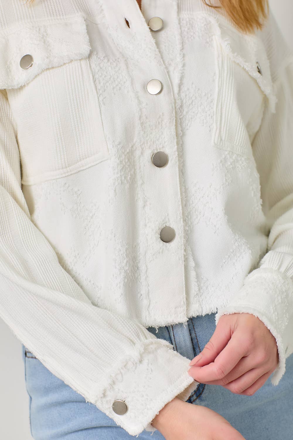 Mixed Media Balloon Sleeve Jacket