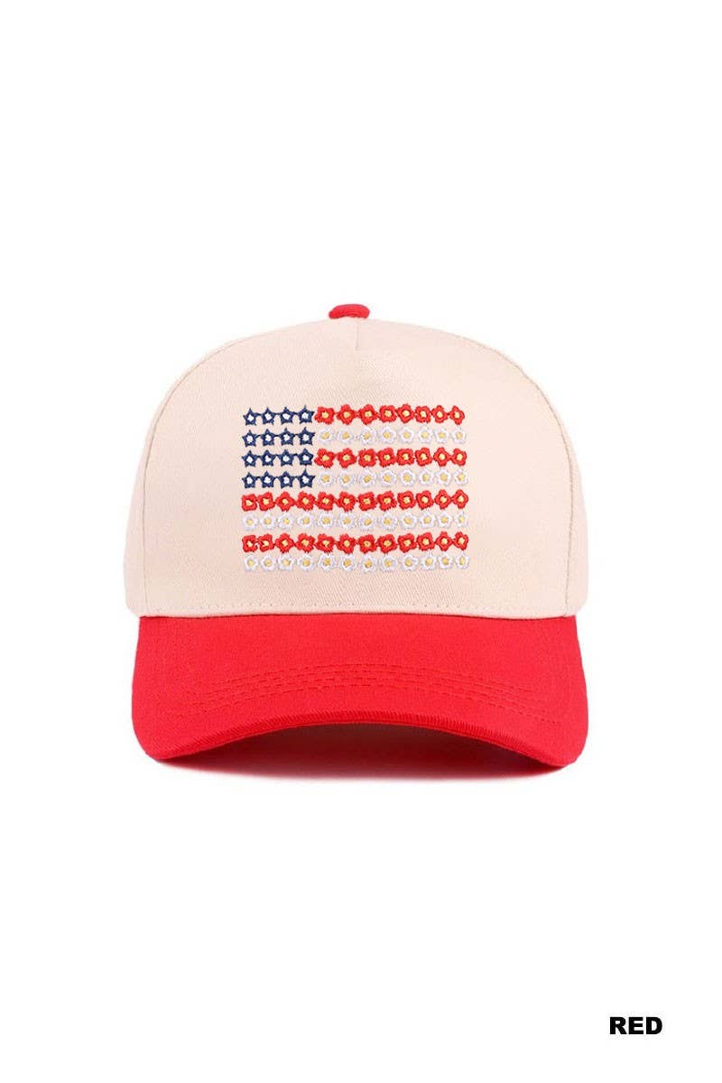 Star Floral American Flag Two Tone Cotton Hat: LEOPARD / 1(ONE SIZE)