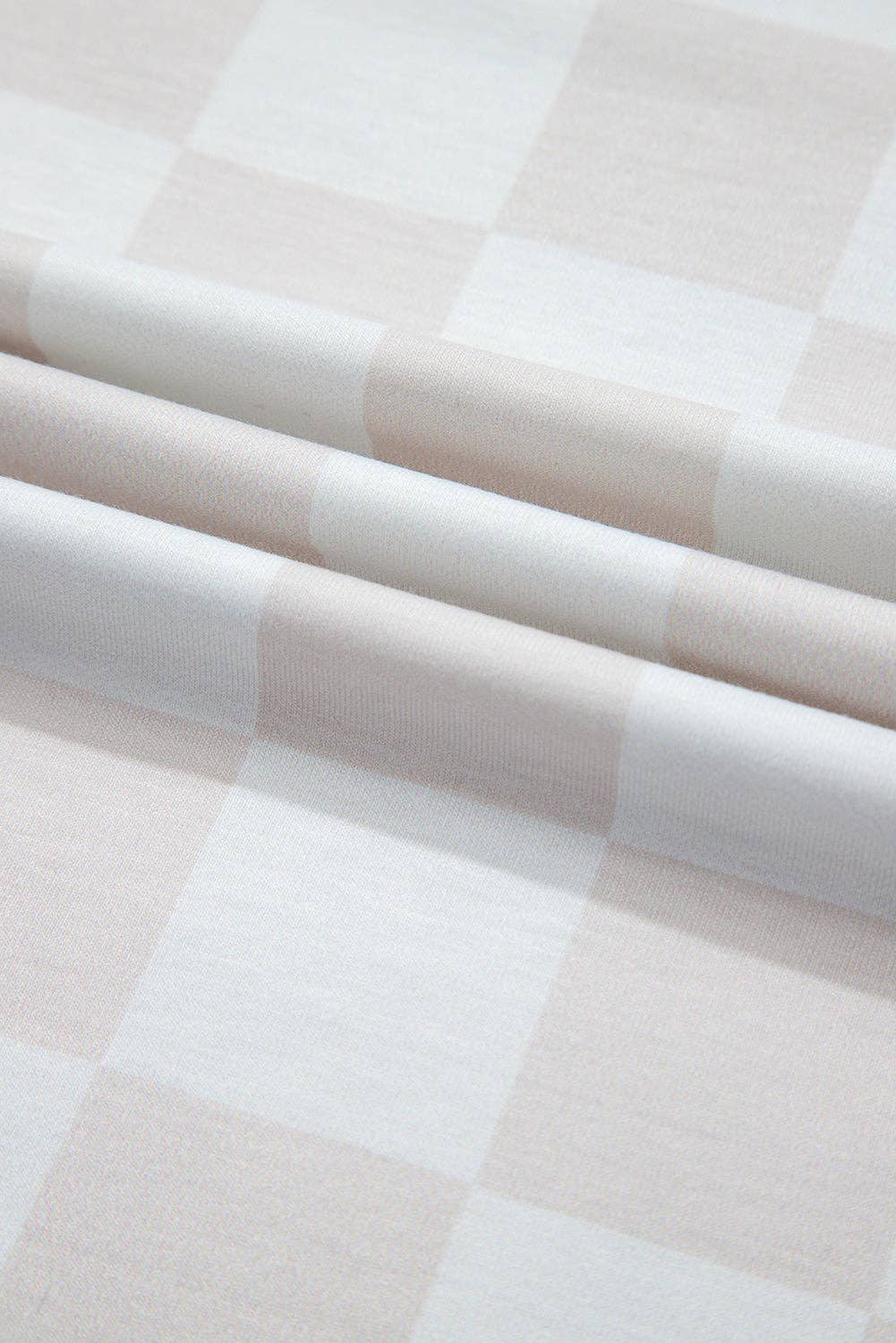 Beige Checkered Lounge Set V Neck Tee Shorts: Beige / 95%Polyester+5%Elastane / S