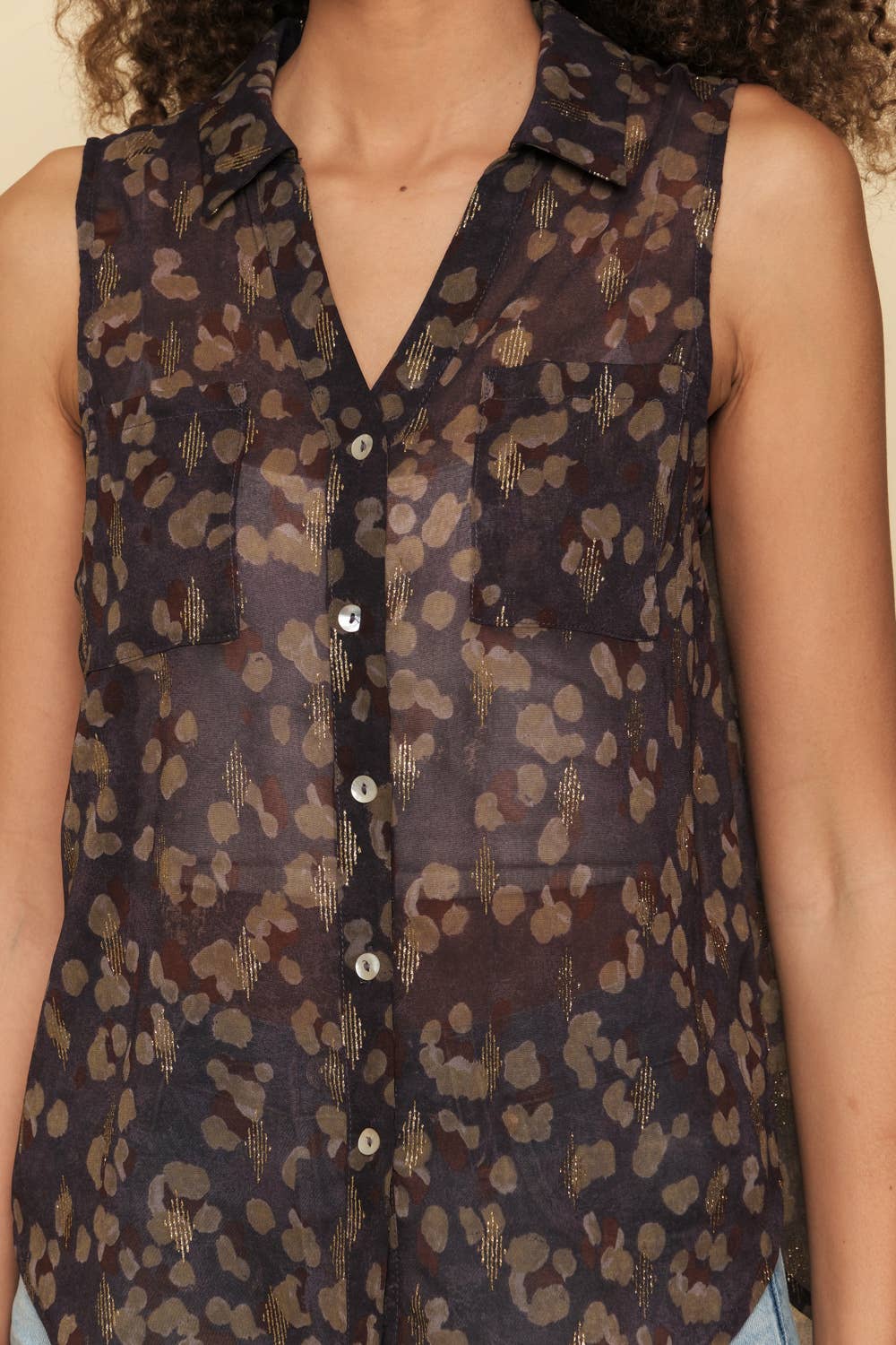 60043 Button Down Sleeveless Shirt: Deep Purple / Small