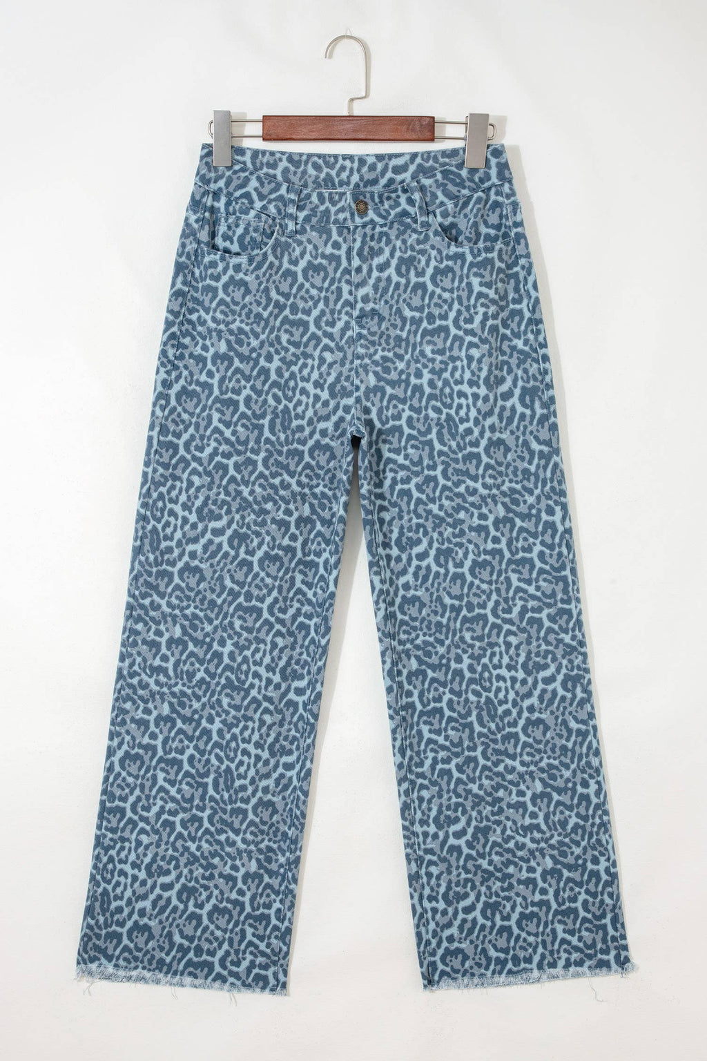 66 Western Leopard Love Edge Wide Leg High Waist Jeans: Light Gray / 6