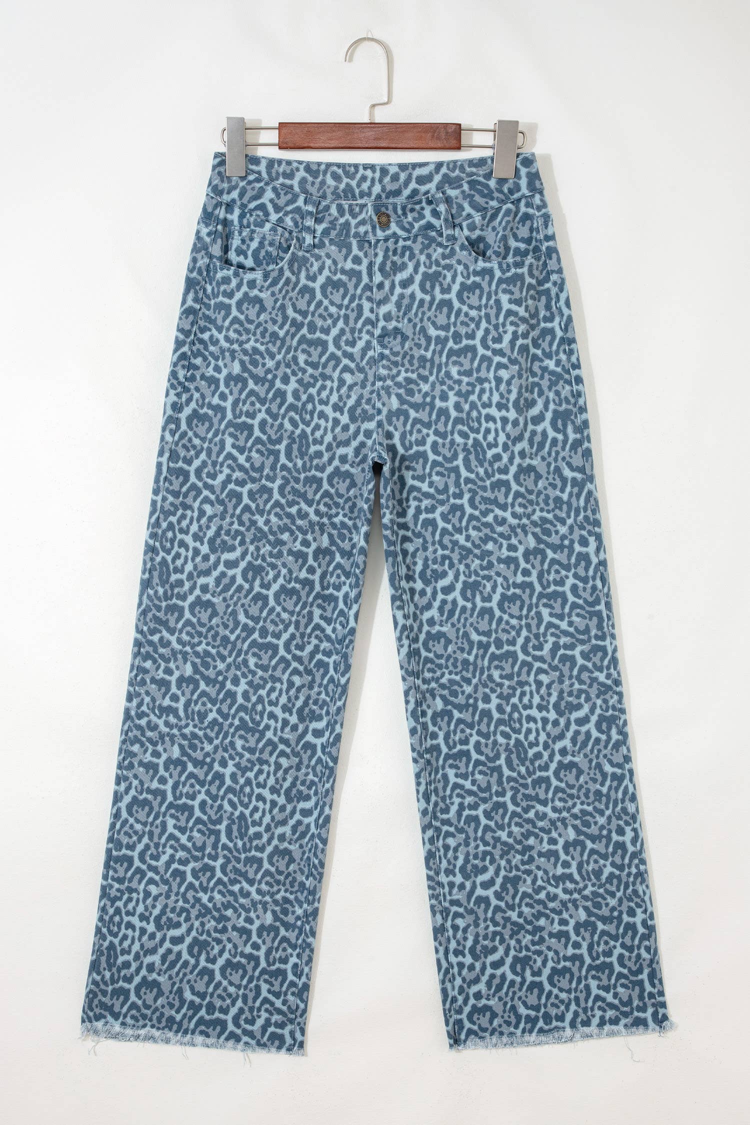 66 Western Leopard Love Edge Wide Leg High Waist Jeans: Light Gray / 8
