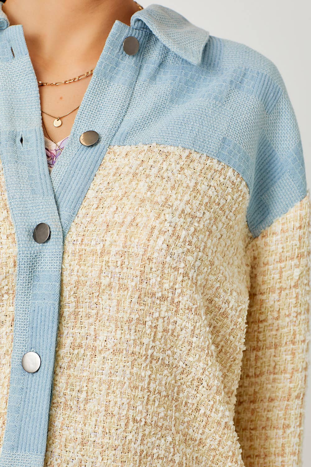 60433 Cropped Denim Mixed Jacket: Ivory Mix / Large