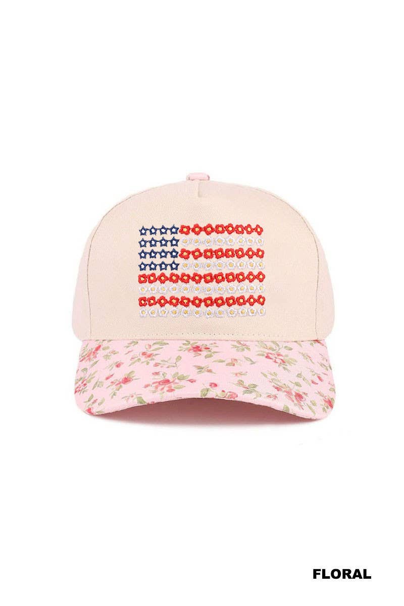 Star Floral American Flag Two Tone Cotton Hat: LEOPARD / 1(ONE SIZE)