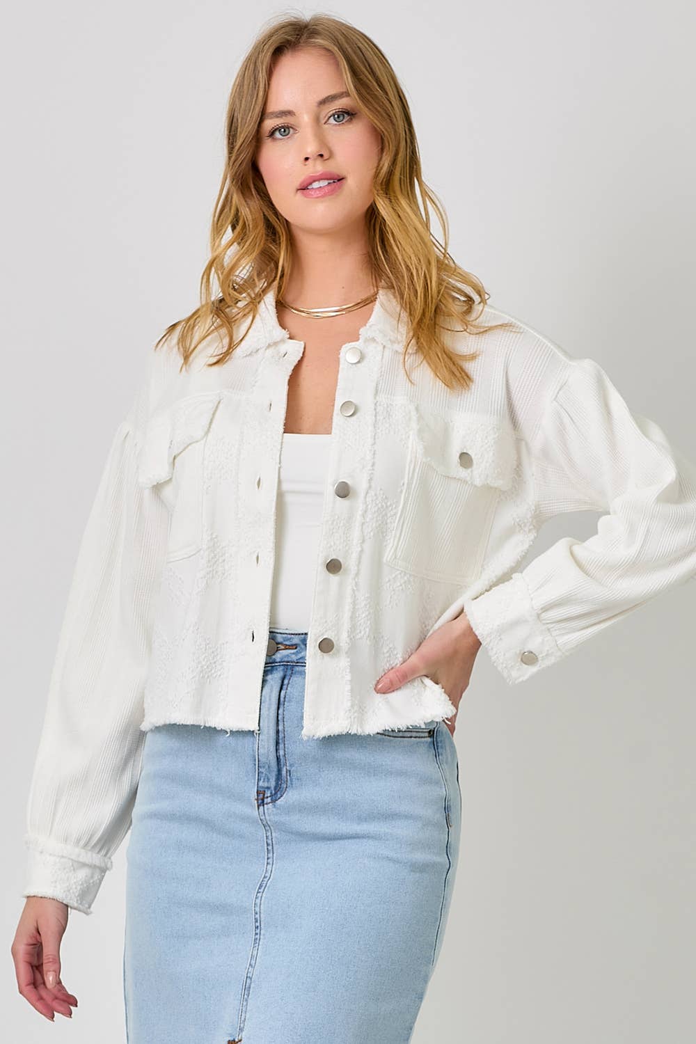 Mixed Media Balloon Sleeve Jacket