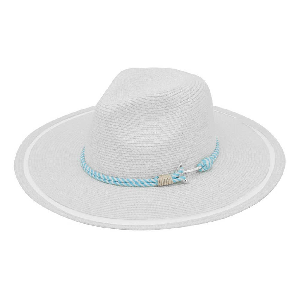 Anchor Detail Nautical Rope Band Sheer Brim Woven Sun Hat
