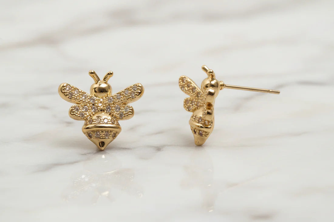 Gold Pave Bee Earring